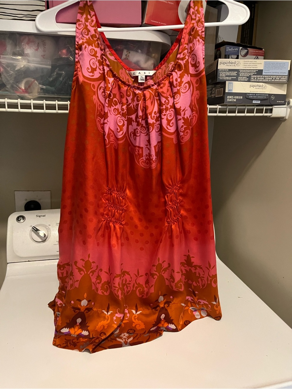 CABi size XL sleeveless red and pink silk sleeveless blouse